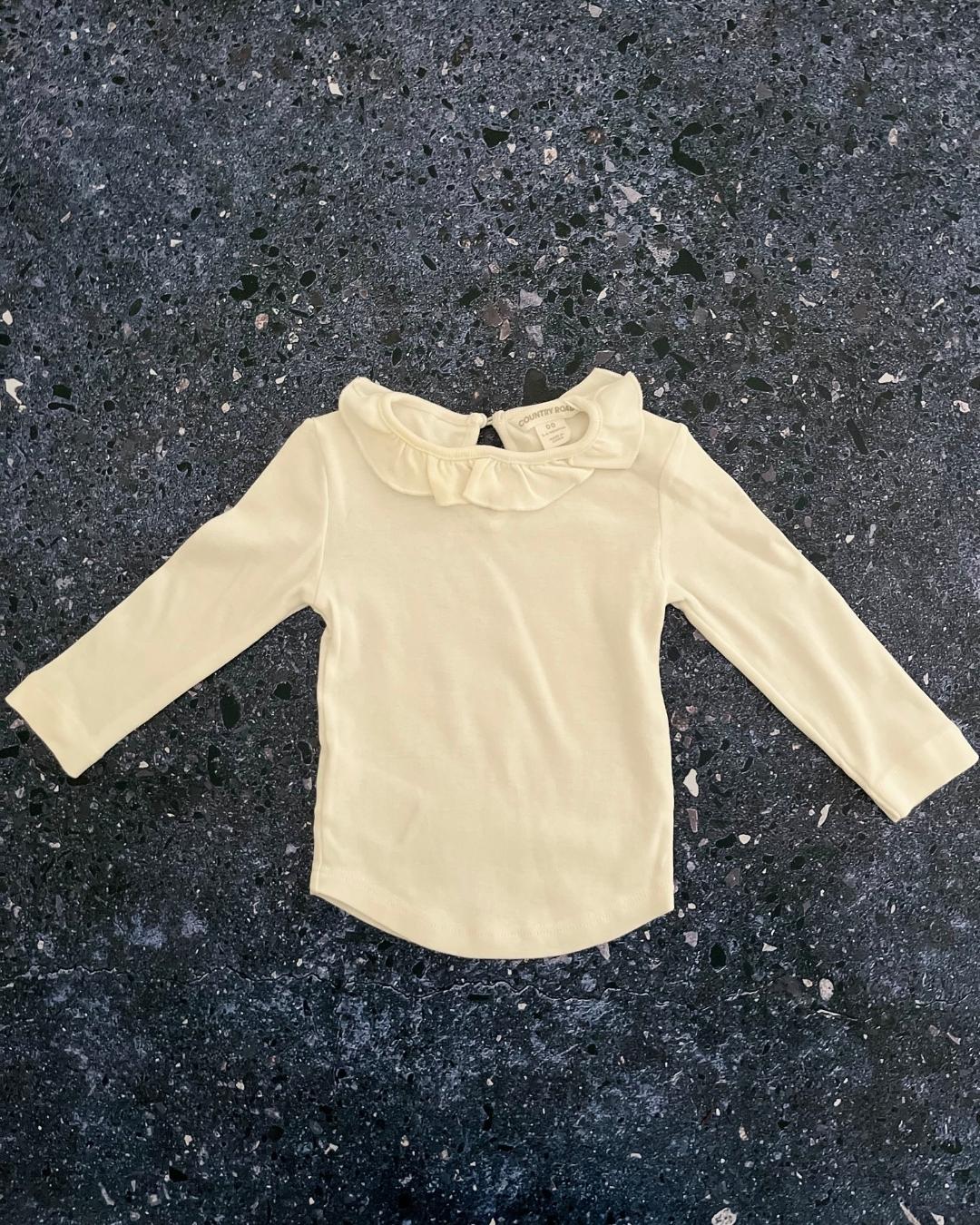 Country Road white top with ruffled neckline 3/6M