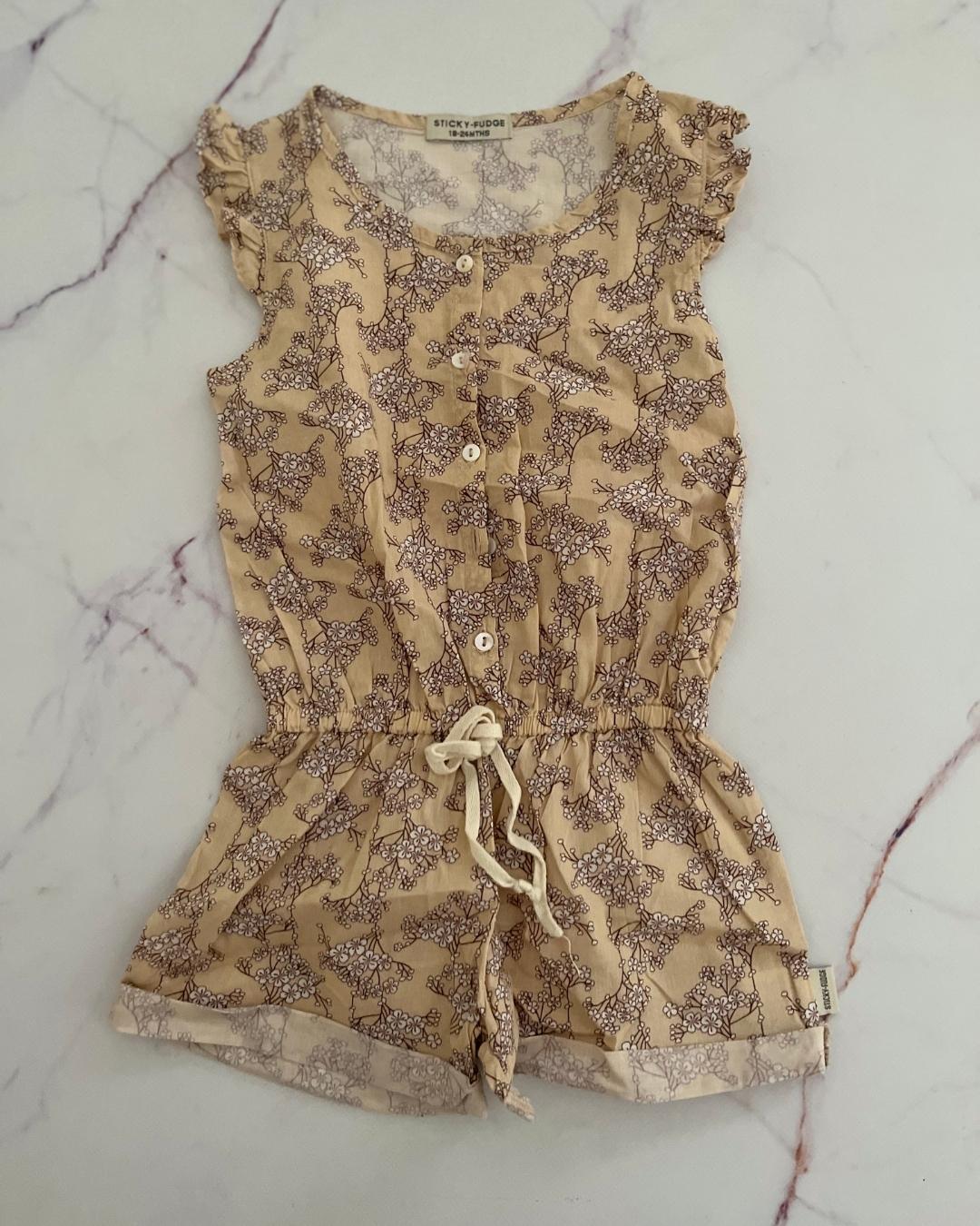 Sticky Fudge brown flower romper 6/12M