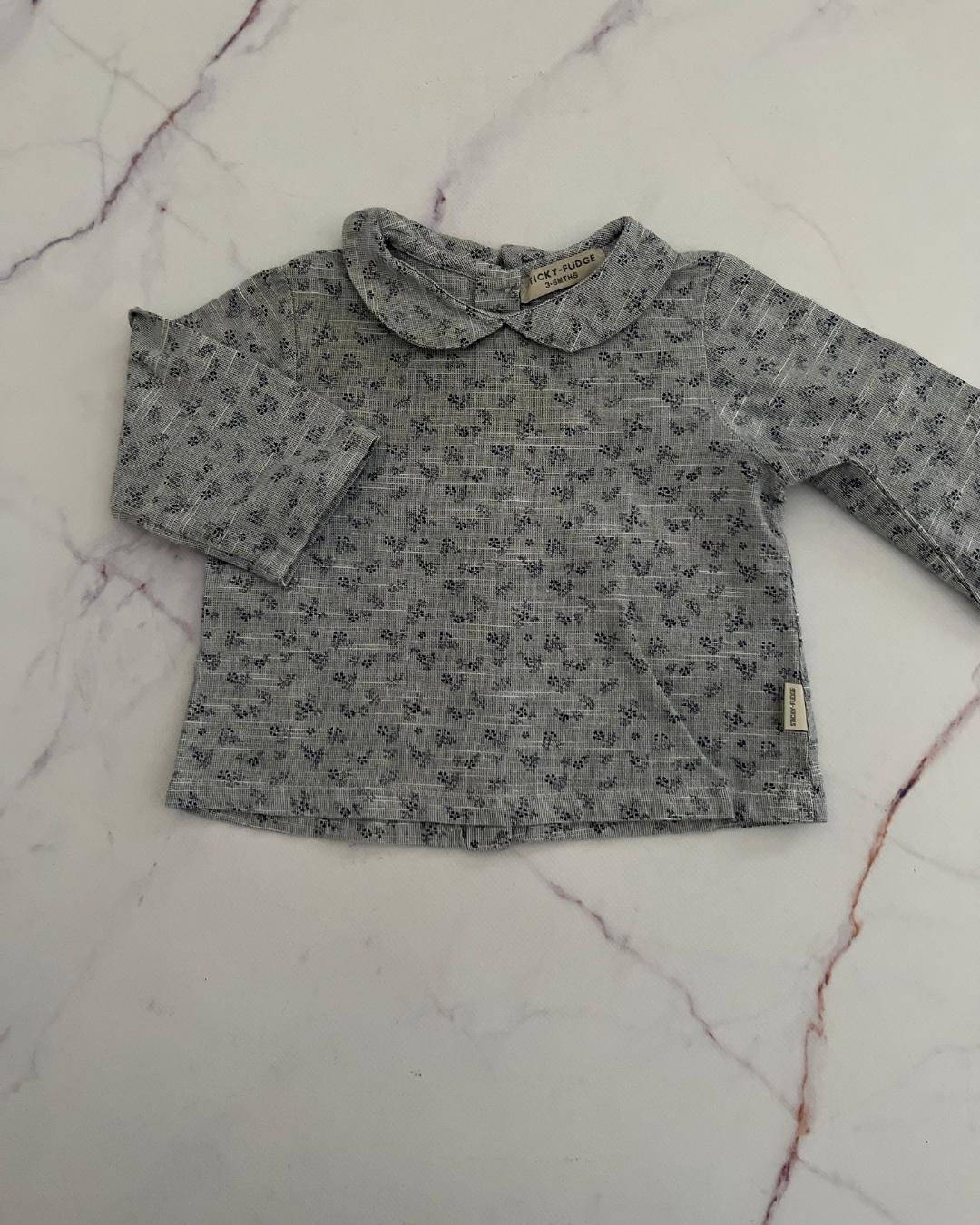 Sticky Fudge blue melange floral top 3/6M