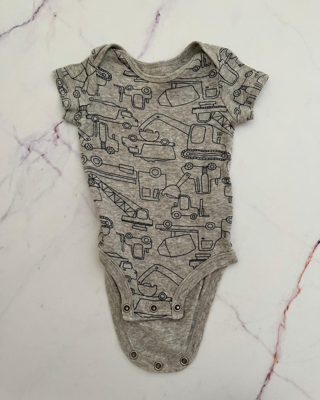 Carters grey cranes and digger baby grow 3M