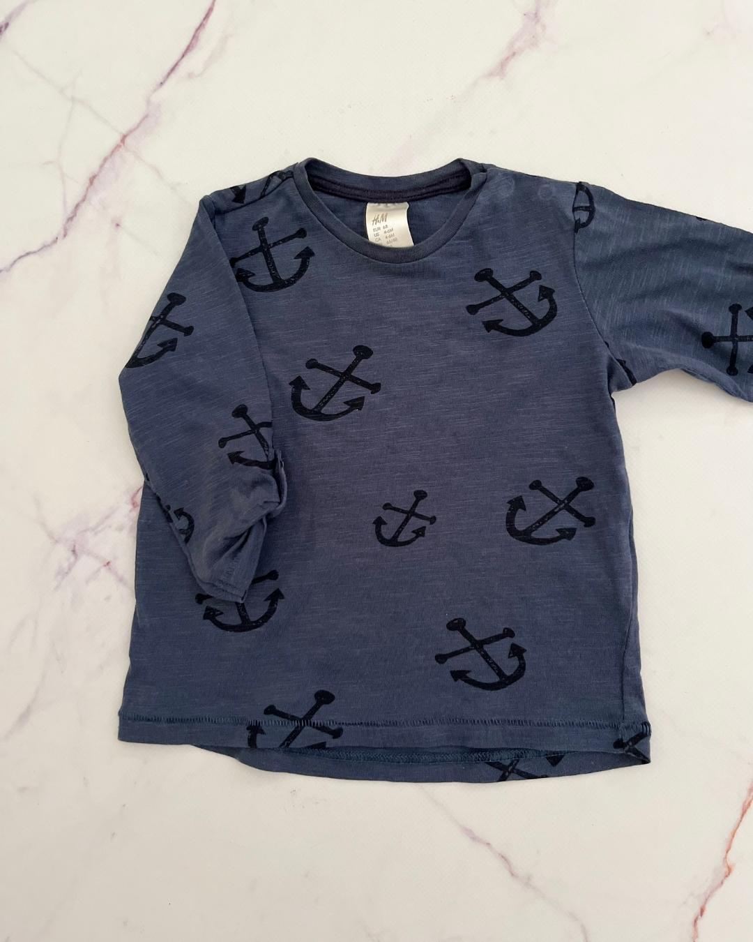 H&M blue anchor long sleeve T shirt 4/6M