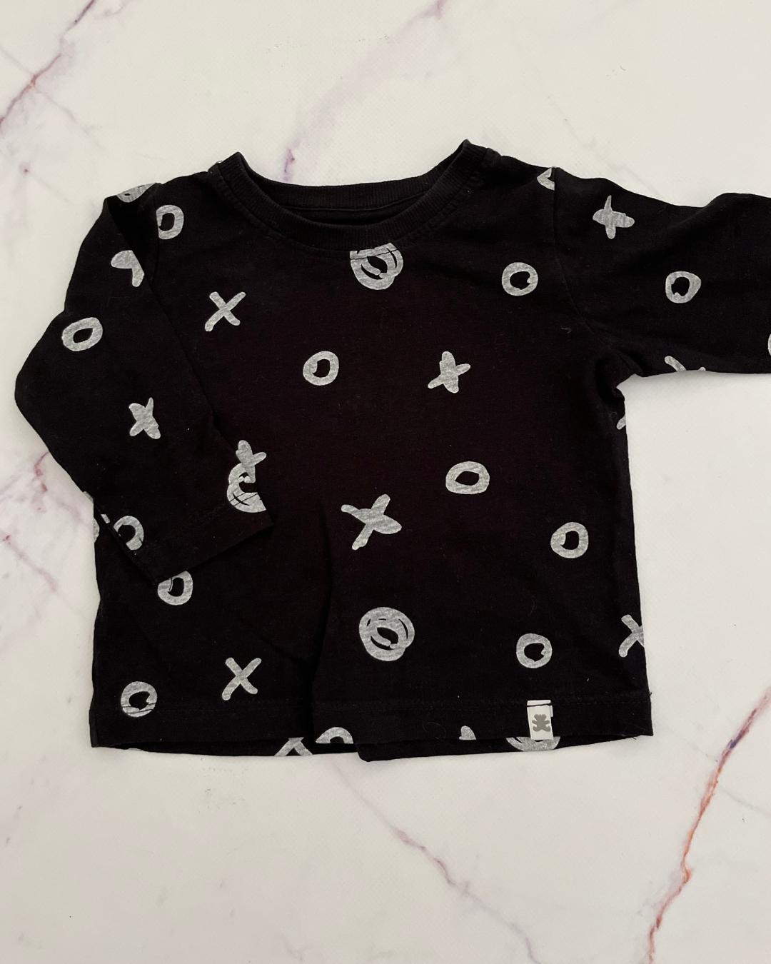 Woolworths black Xs and Os long sleeve T shirt 3/6M