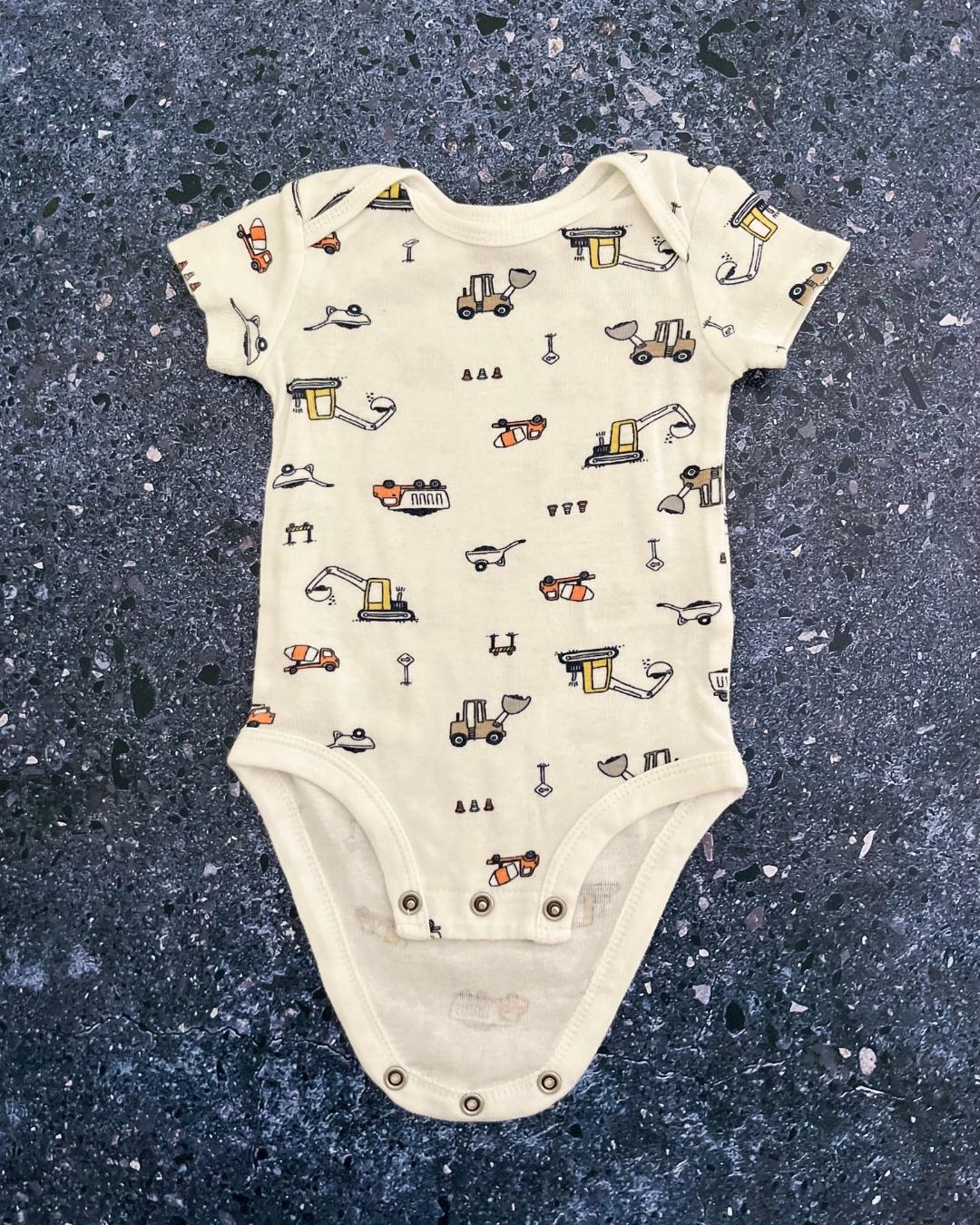 Carters white digger and truck baby grow 3M