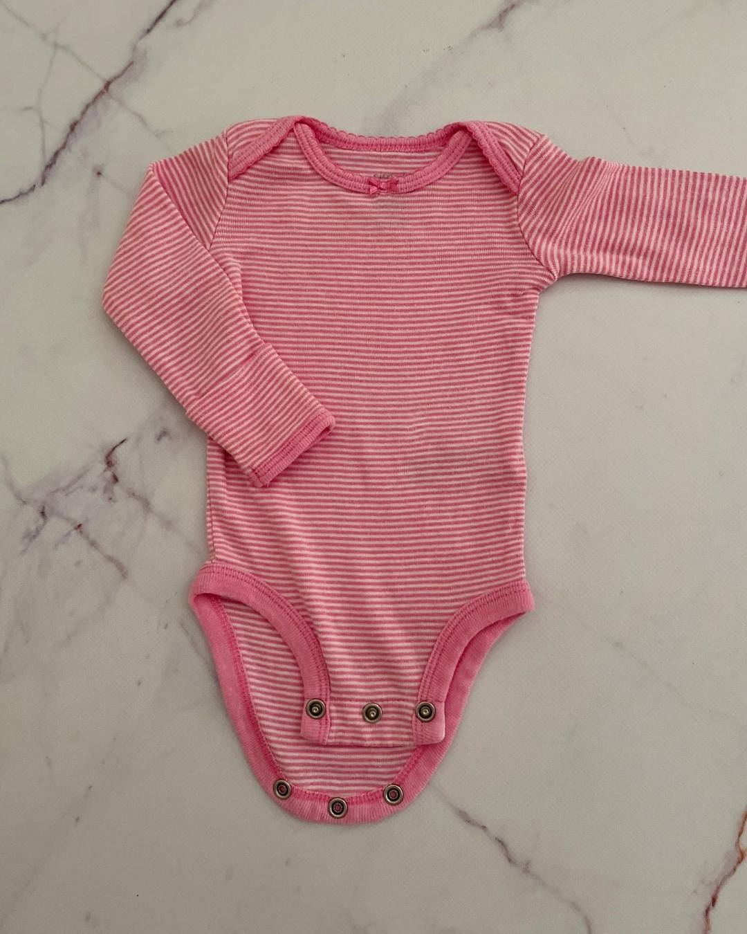 Carter's pink and white striped long sleeve baby grow Newborn
