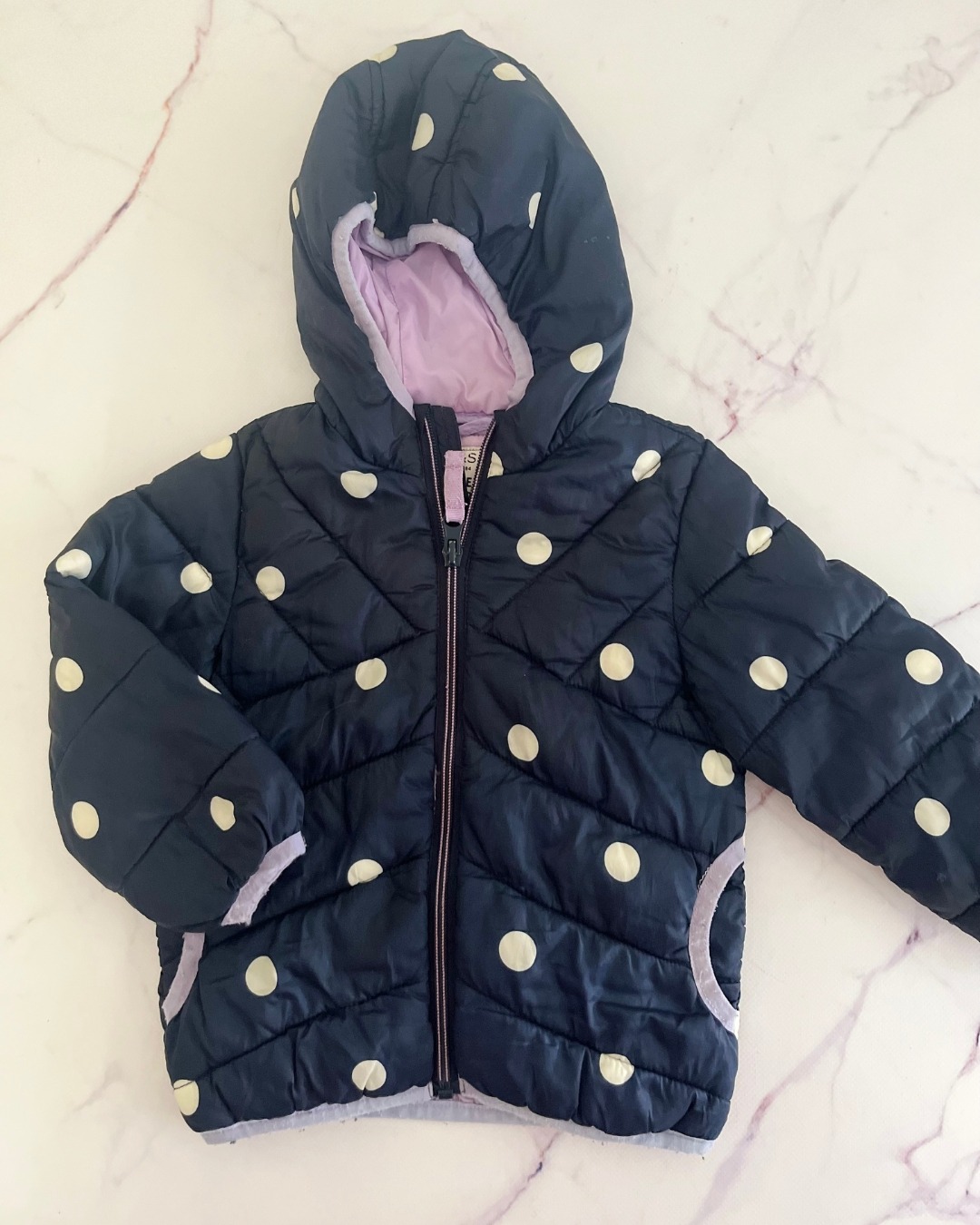 M&S blue polka dot hooded jacket 1/2Y