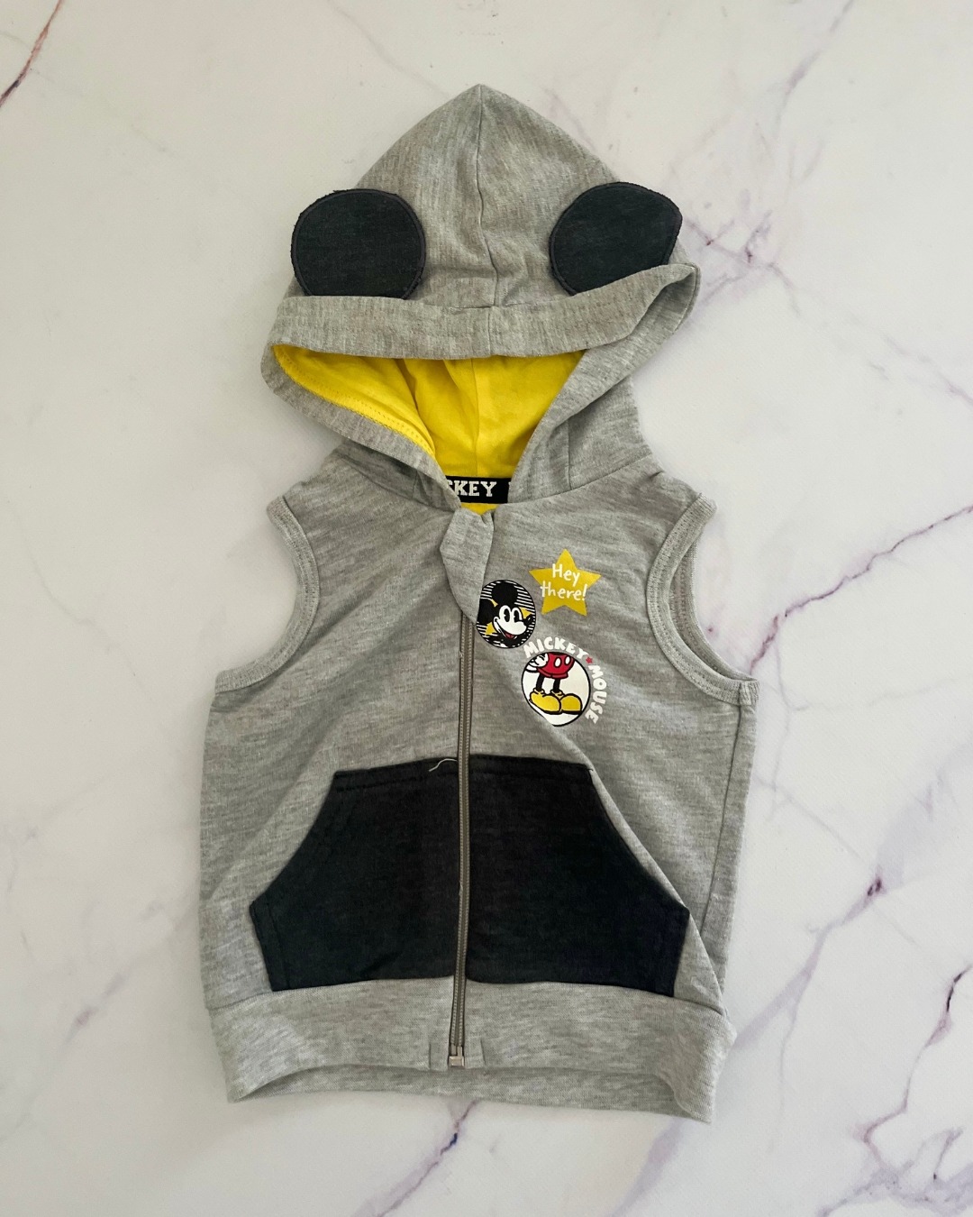 Disney grey sleeveless Mickey Mouse hoodie 3/6M