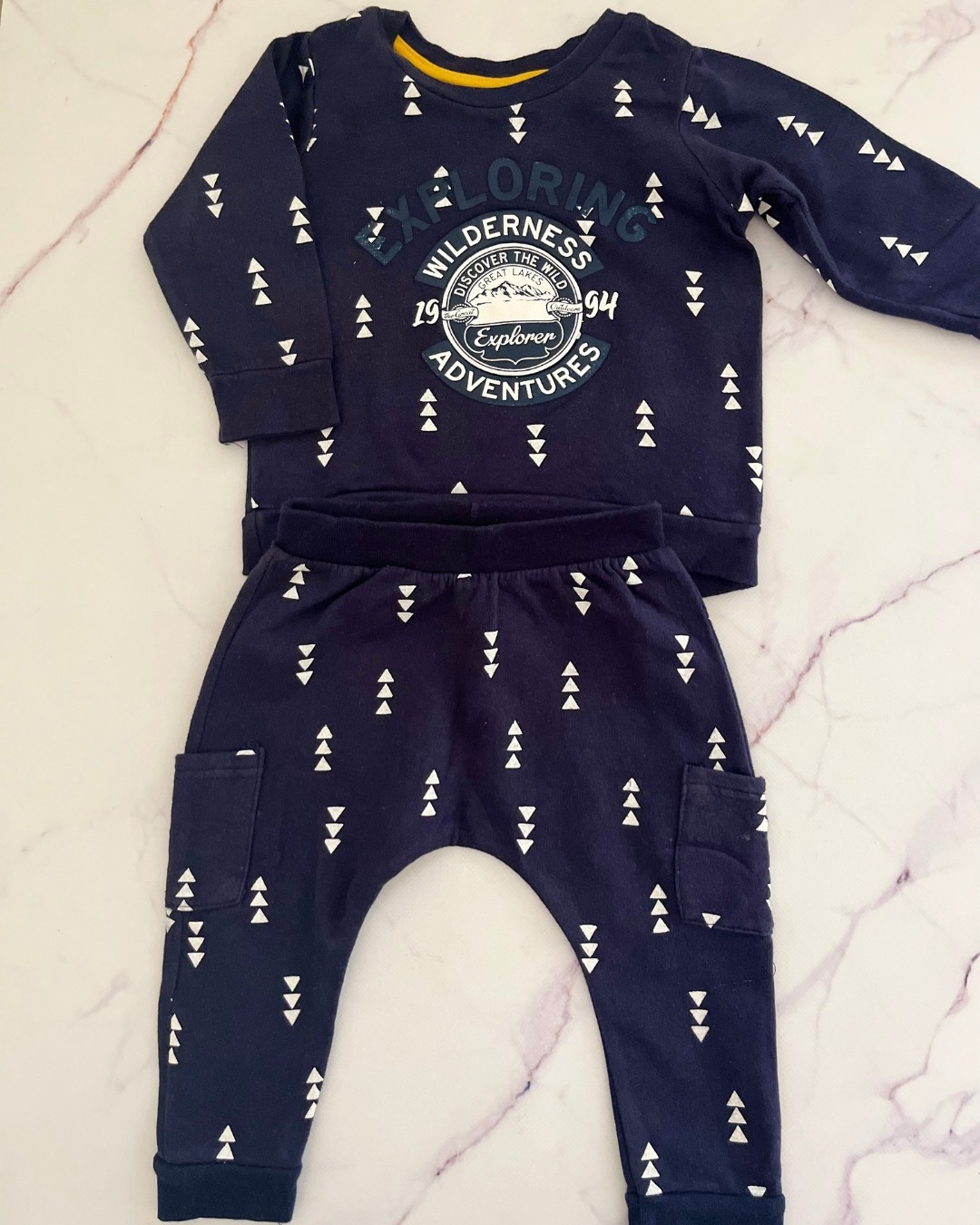One Two Three blue triangle tracksuit set 6/9M