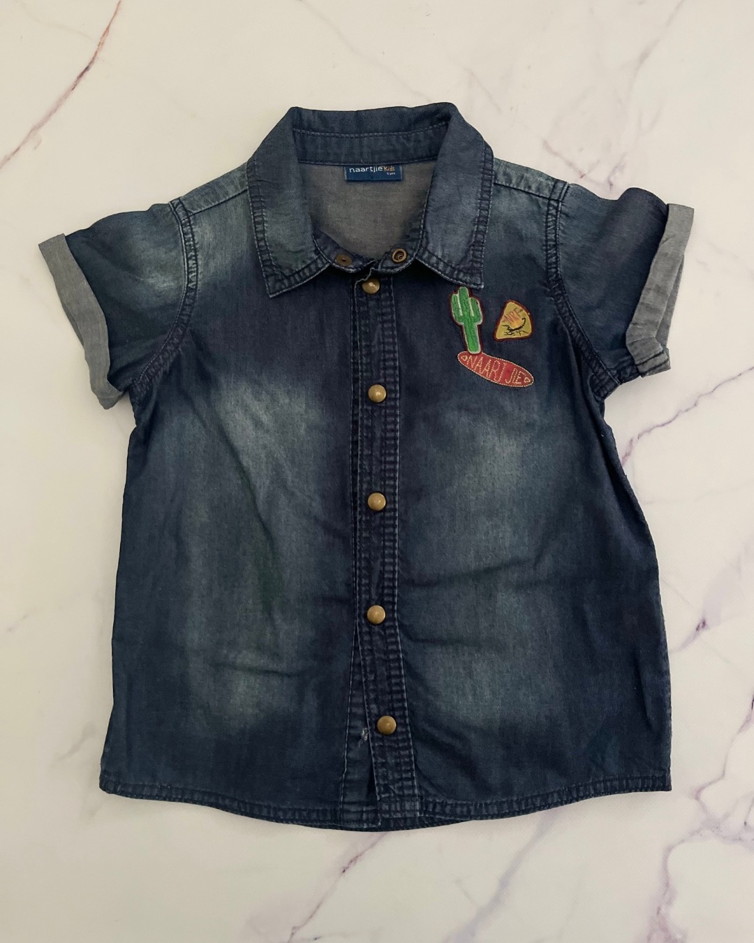 Naartjie blue denim cactus collared shirt 5Y