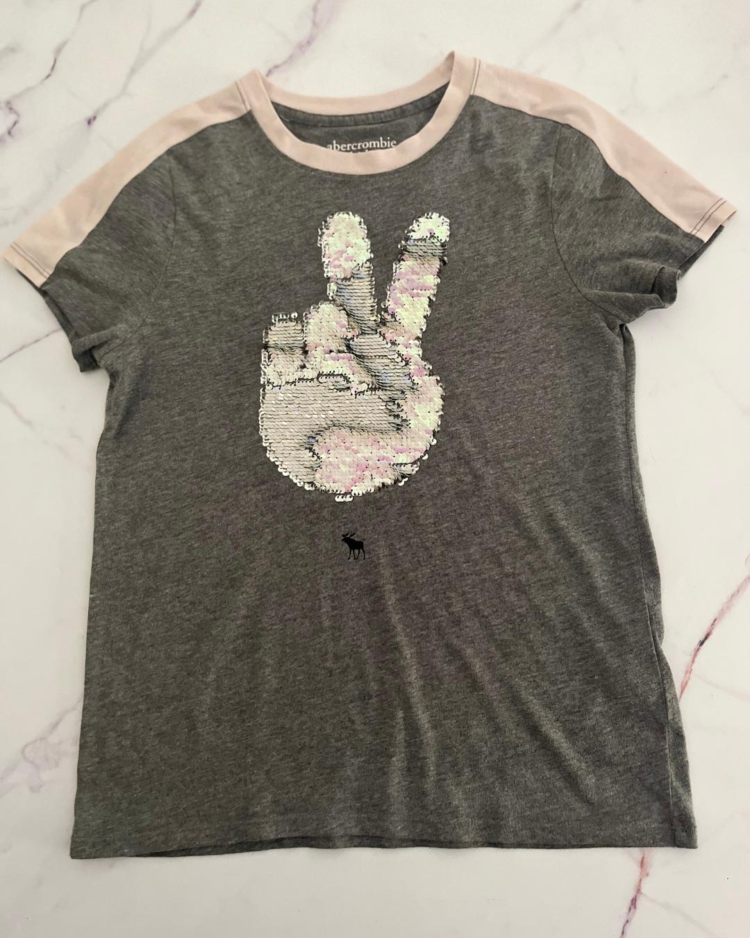 Abercrombie & Fitch grey sequin Peace T shirt 9/10Y