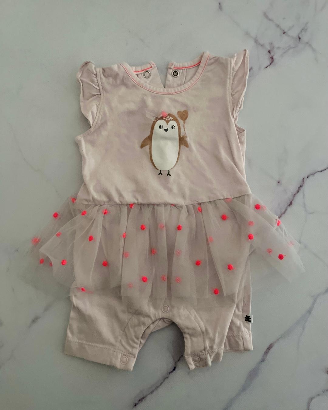Woolworths light pink penguin romper with tulle skirt 1/3M