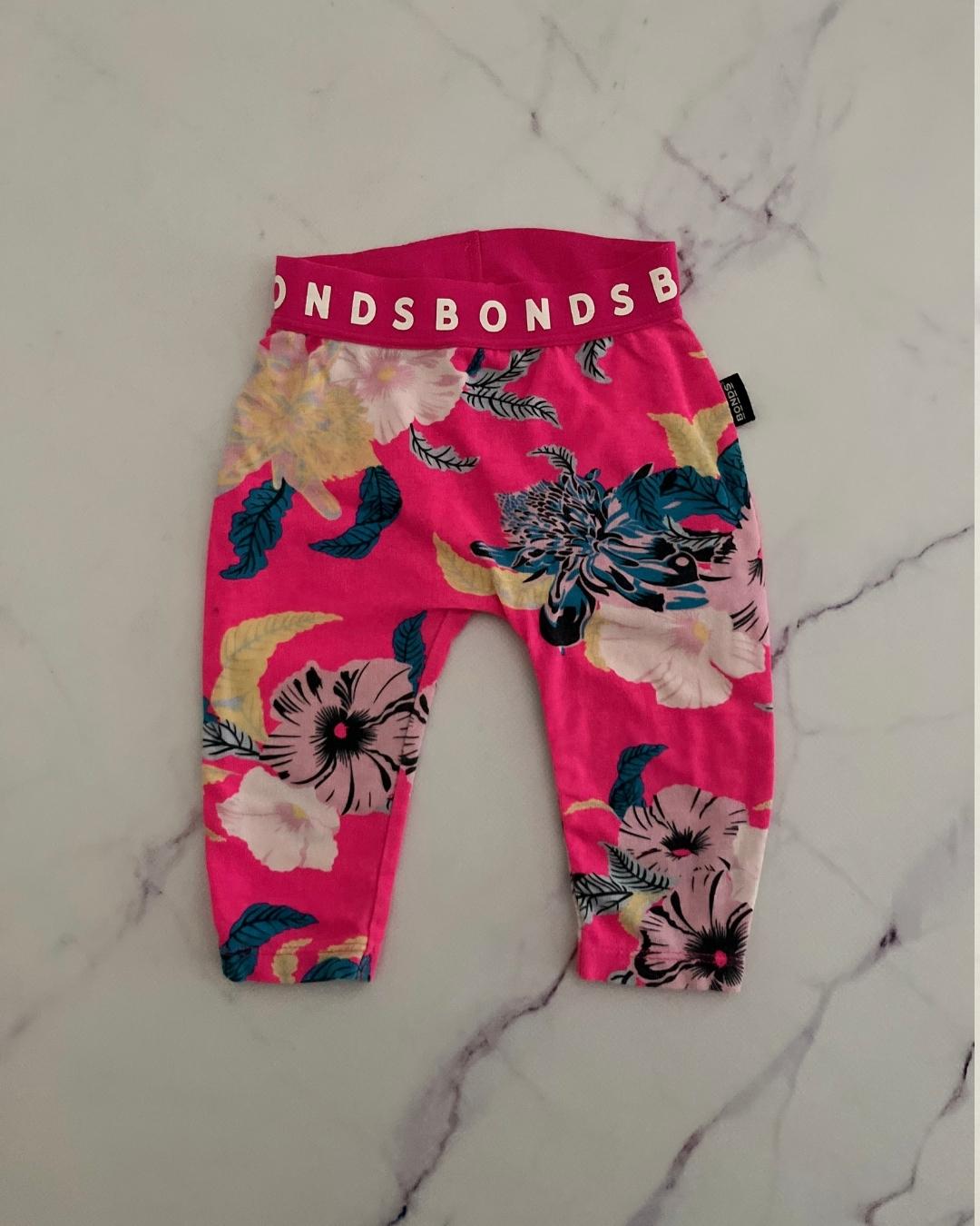 Bonds pink floral pants 0/3M