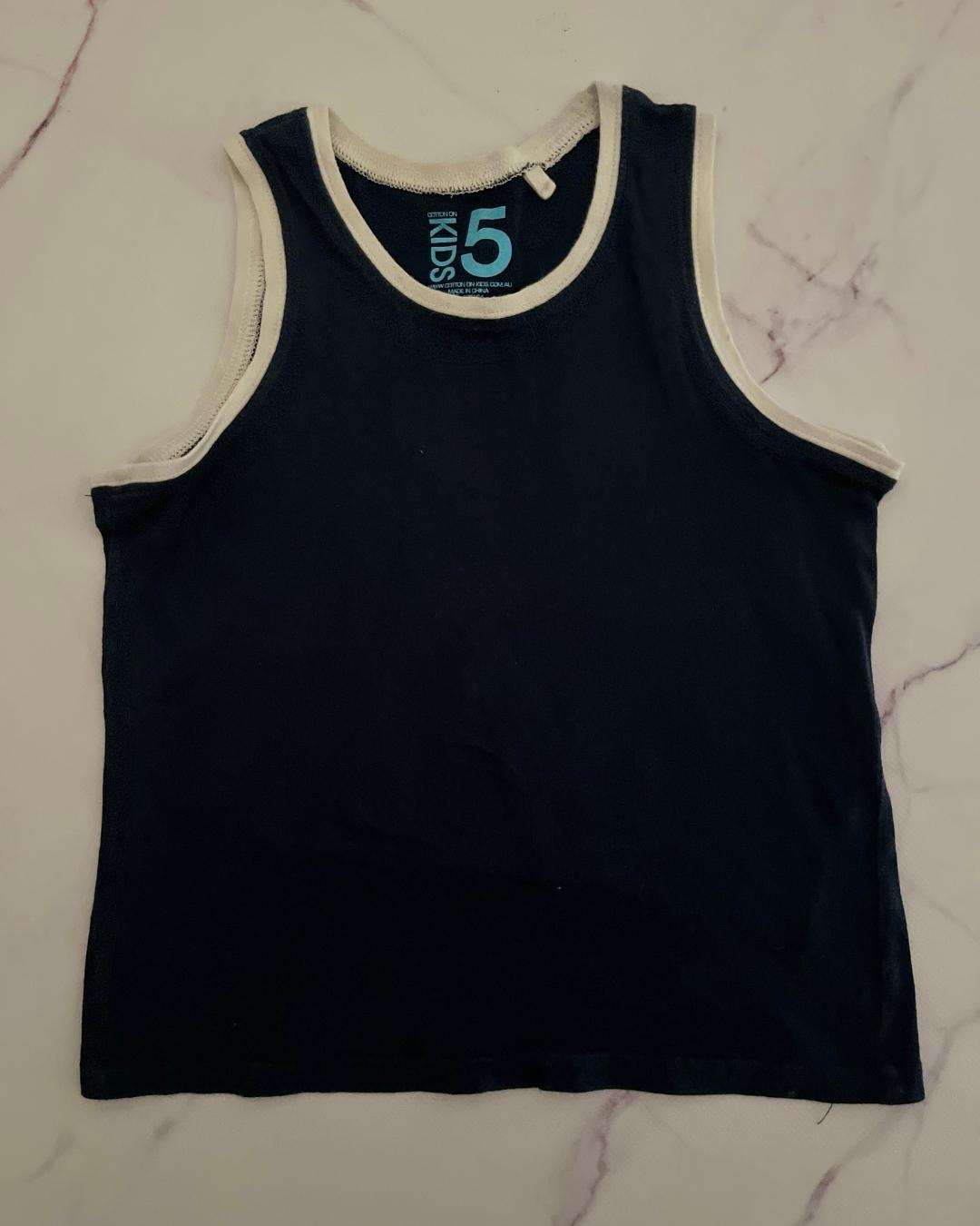Cotton On blue vest with white trim 5Y