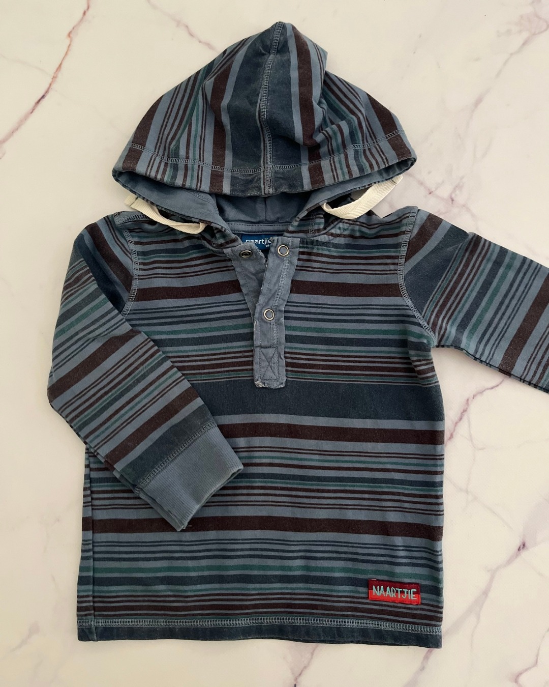 Naartjie blue and brown striped long sleeve hoodie 18/24M