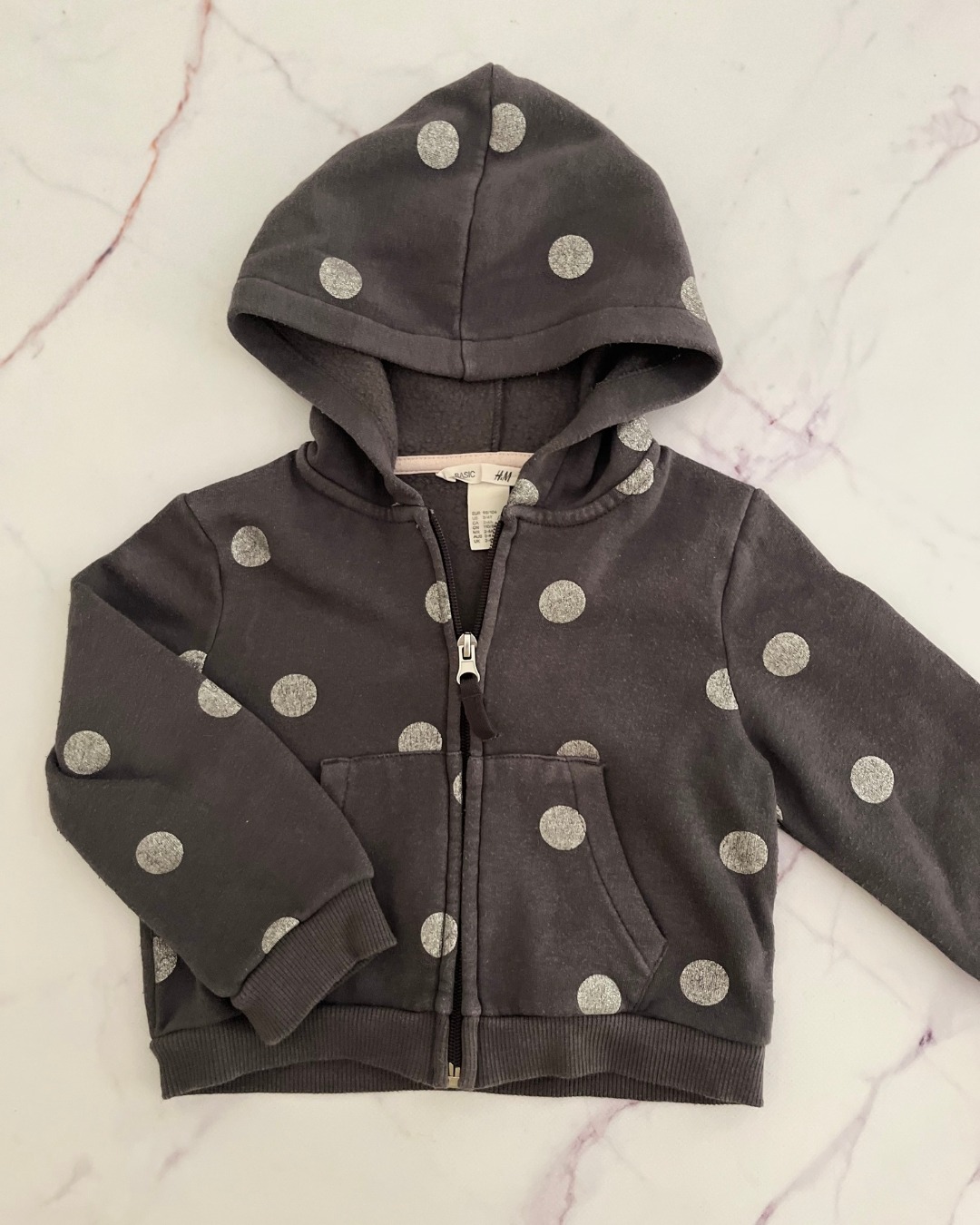 H&M grey polka dot hoodie 3/4Y