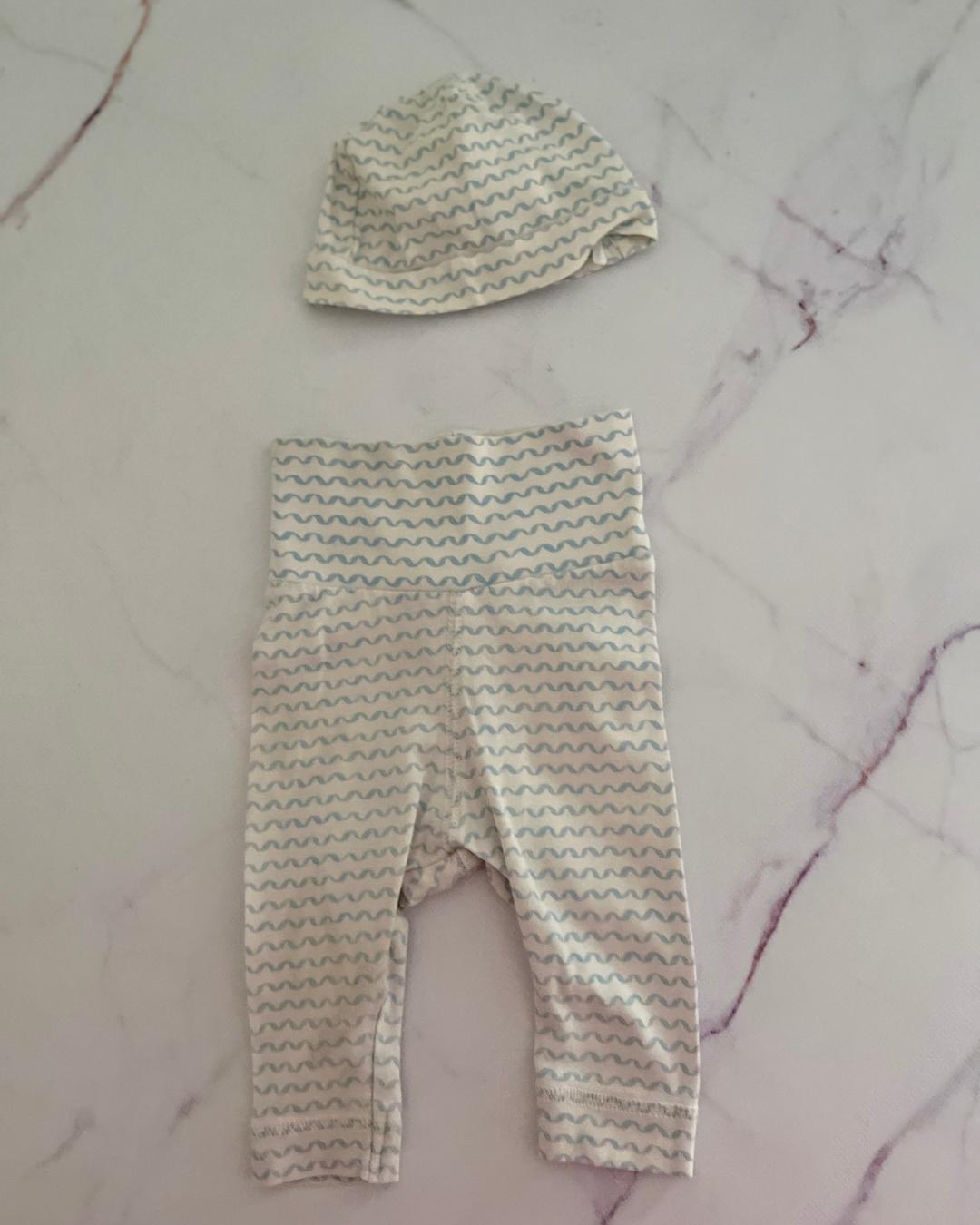 H&M blue waves pants and beanie 1/2M