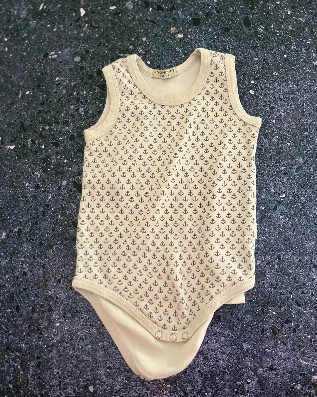 Sticky Fudge white anchor baby grow 12/18M