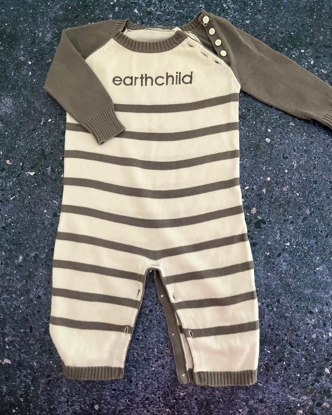 Earth Child grey and white striped onesie 3/6M