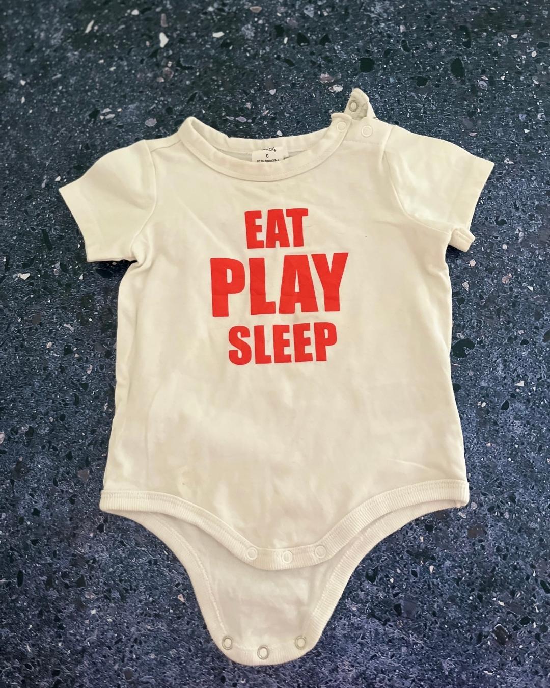 Cotton On white 'Eat Play Sleep' baby grow 6/12M
