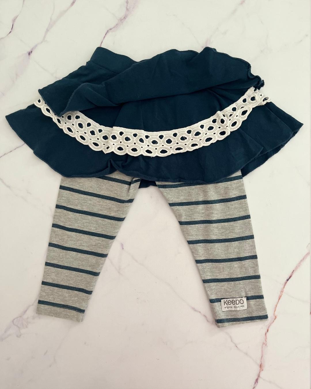 Keedo blue skirt with grey pants 18/24M