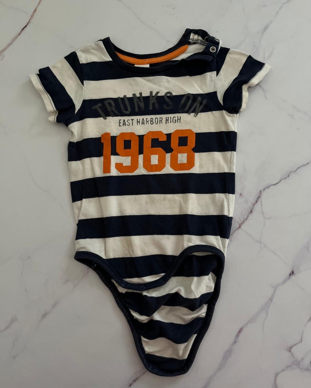 H&M blue and white striped 1968 baby grow 12/18M