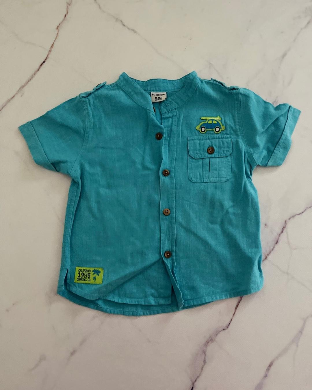 LC Waikiki blue collared shirt 12/18M