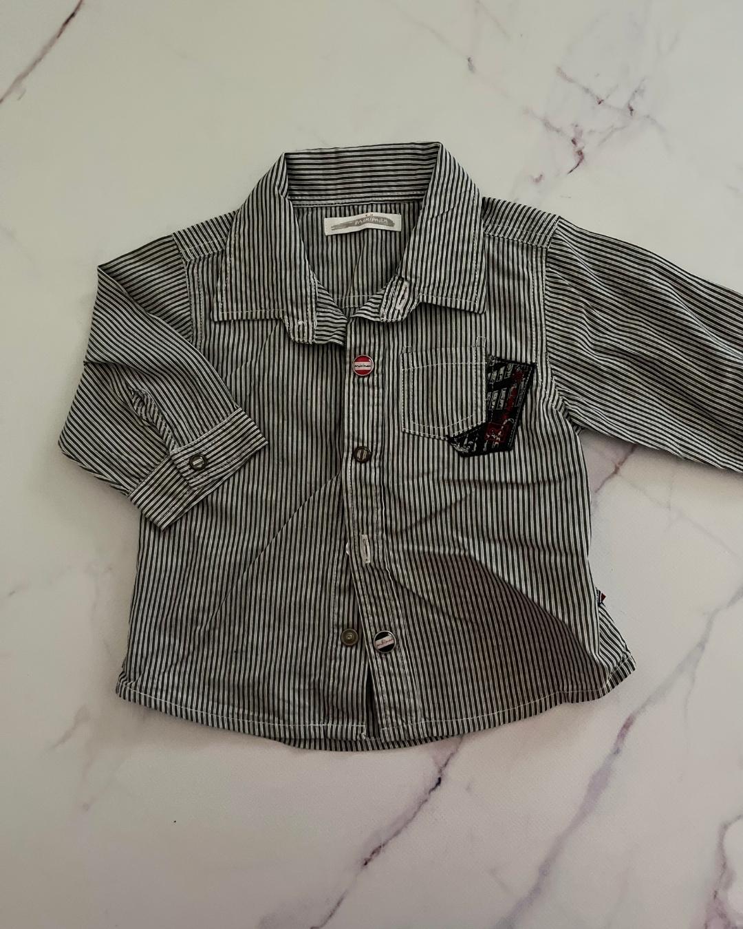 Mini Man brown and white striped collared shirt 6M