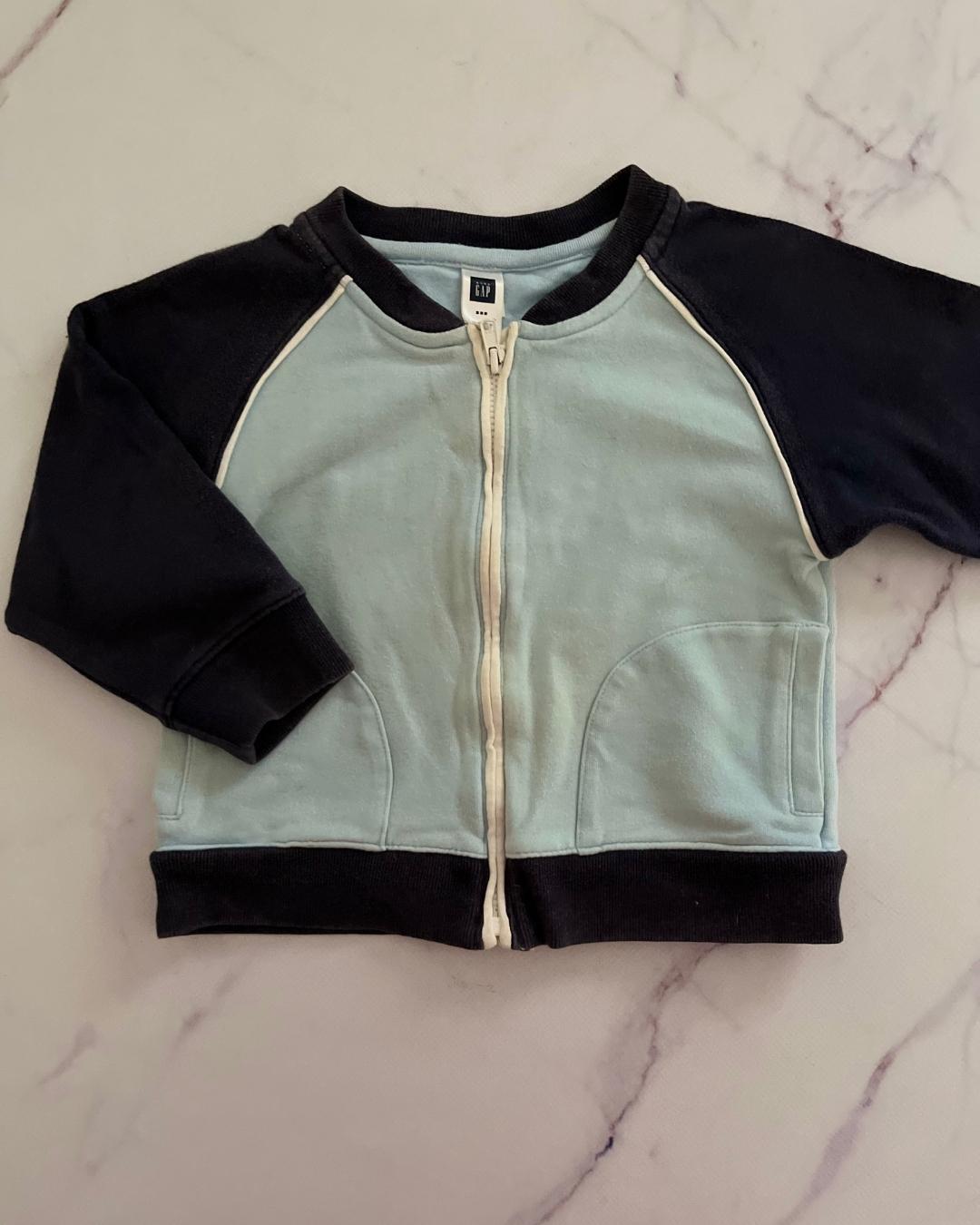 Gap blue two toned zip up top 12/18M