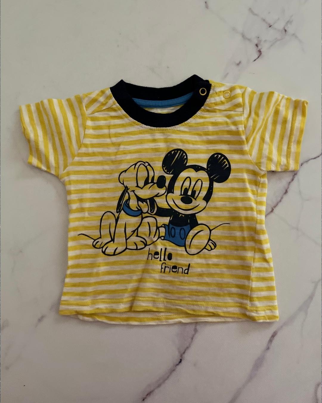 George yellow and white striped Mickey Mouse T shirt 3/6M