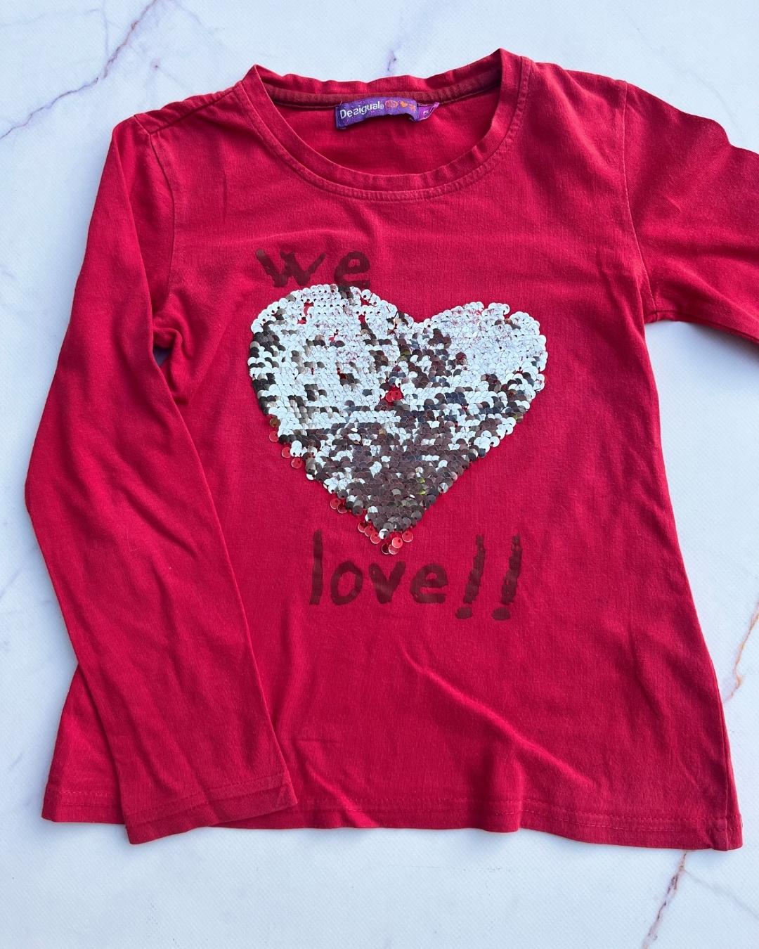 Desigual red sequin heart long sleeve T shirt 5/6Y