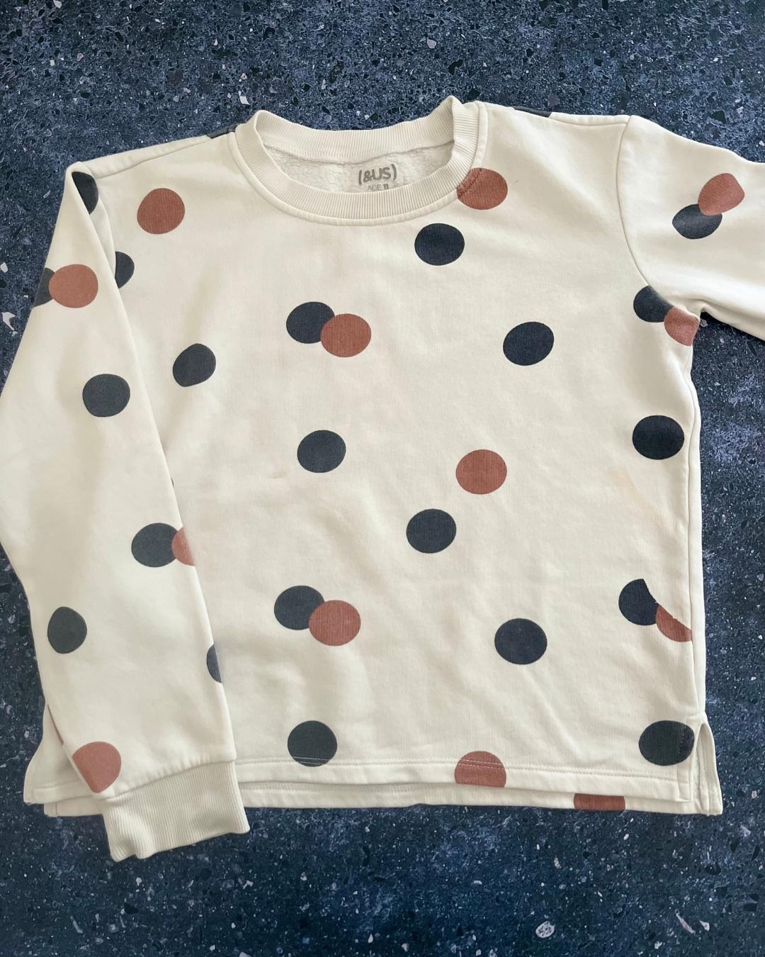 &US white sweater with brown and black polka dots 11Y