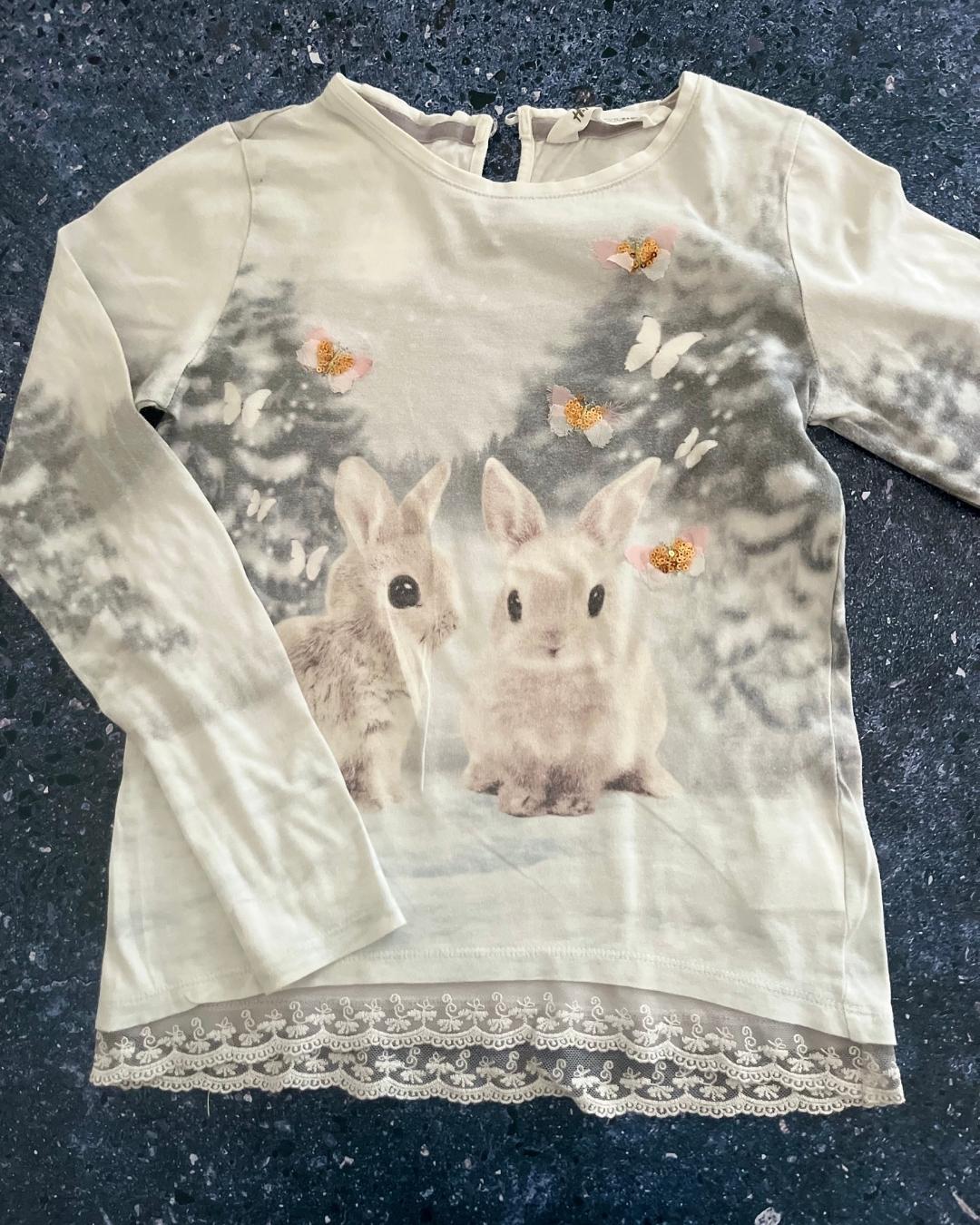 H&M grey bunny and butterfly long sleeve T shirt 9/10Y