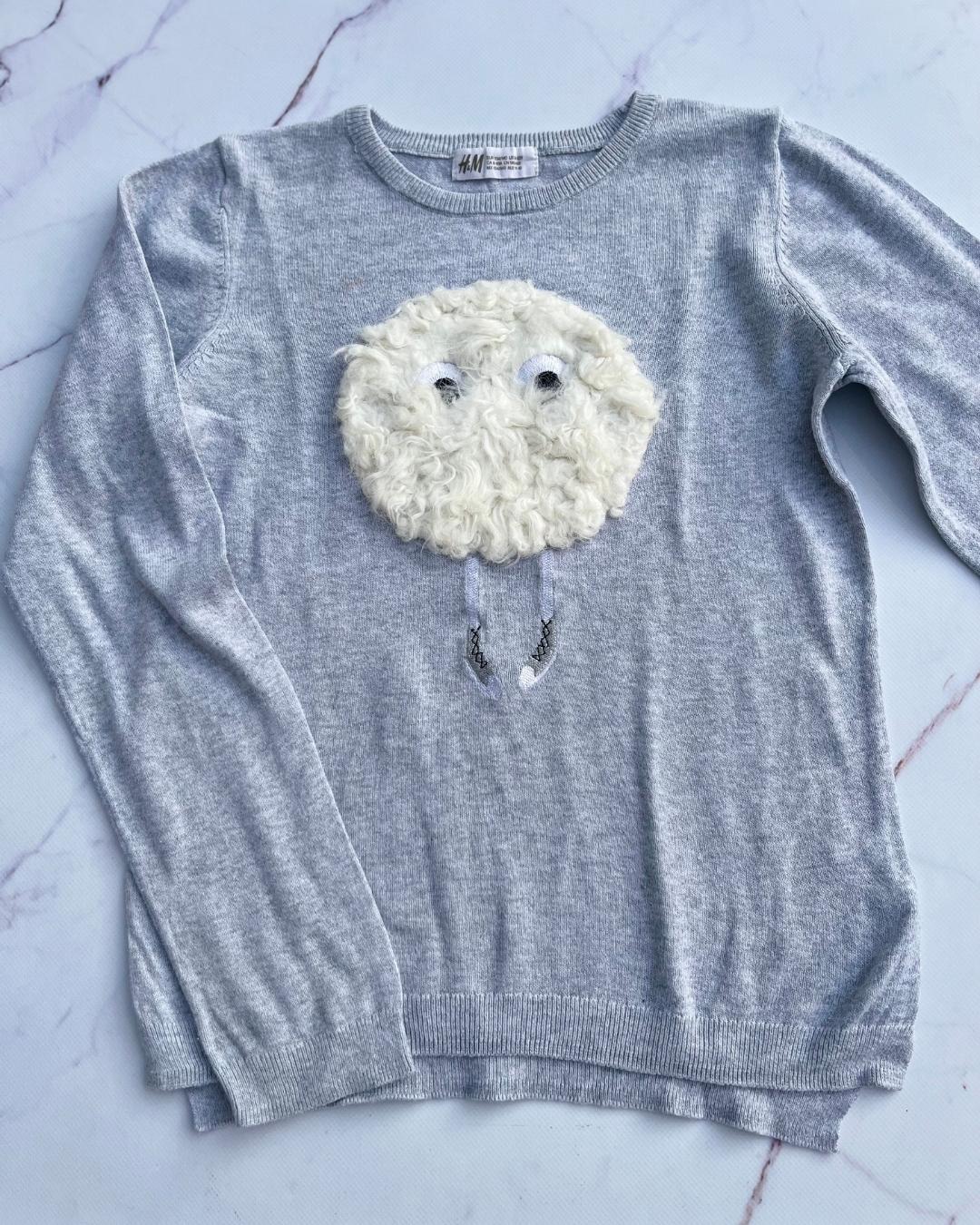 H&M grey fluffy monster sweater 9/10Y