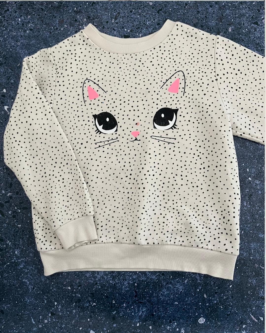 H&M beige polka dot kitty sweater 7/8Y