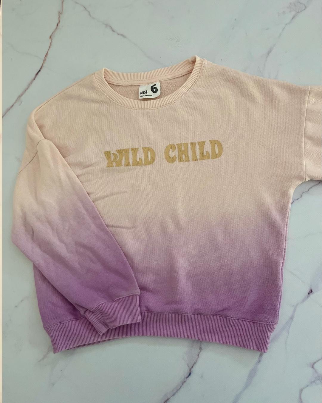 Cotton On peach and purple 'Wild Child' sweater 6Y