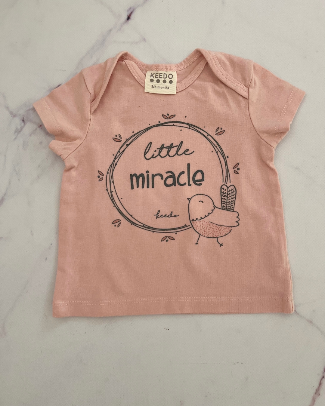 Keedo pink Little Miracle T shirt 3/6M
