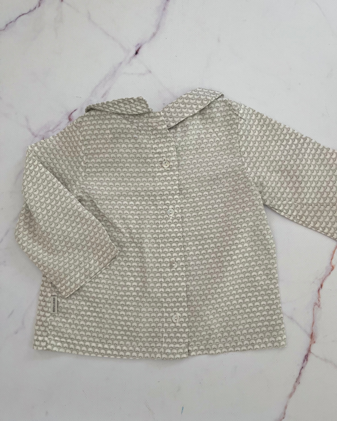 Sticky Fudge grey tonal apple top 6/12M