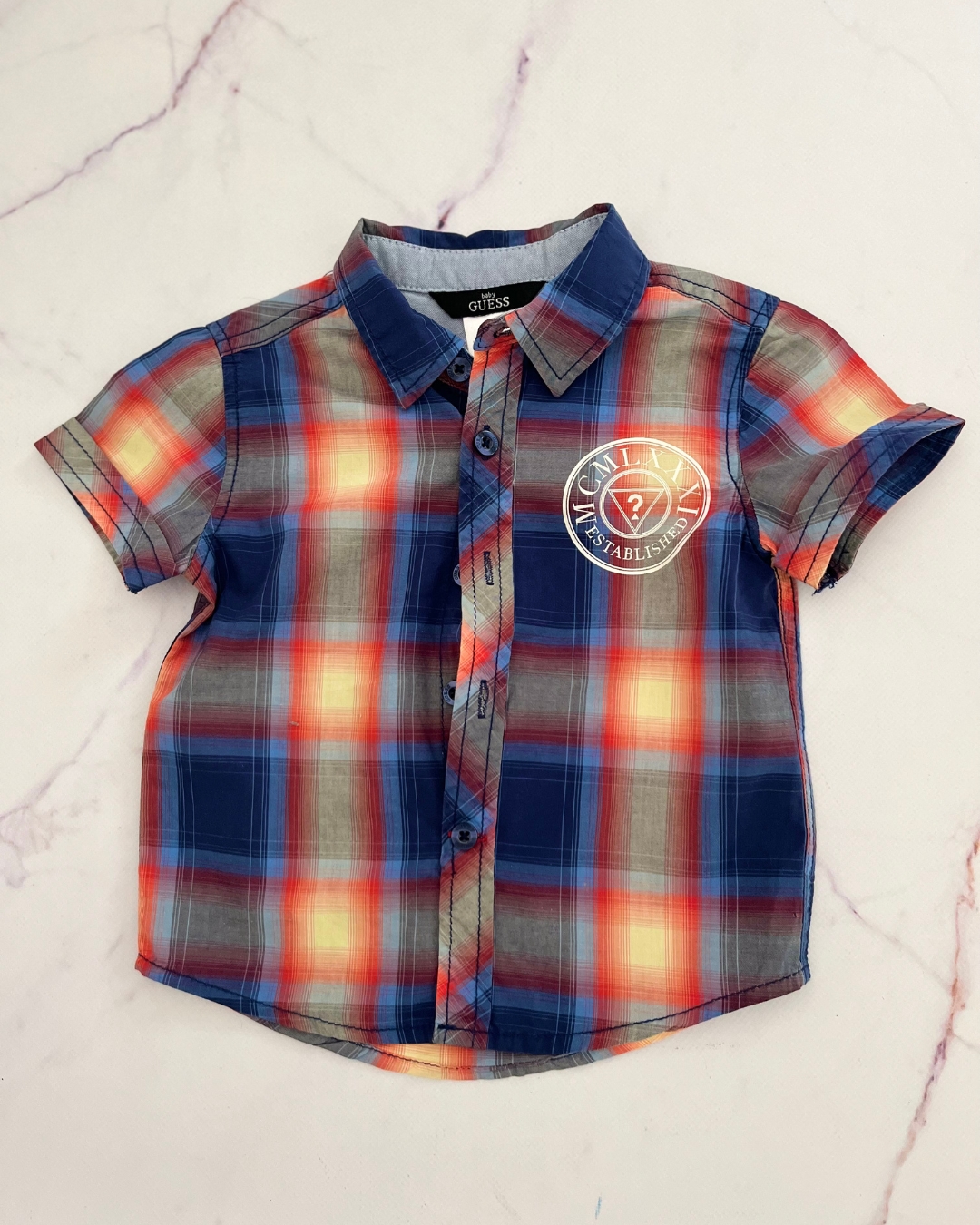 Guess blue and red checked collared shirt 12M