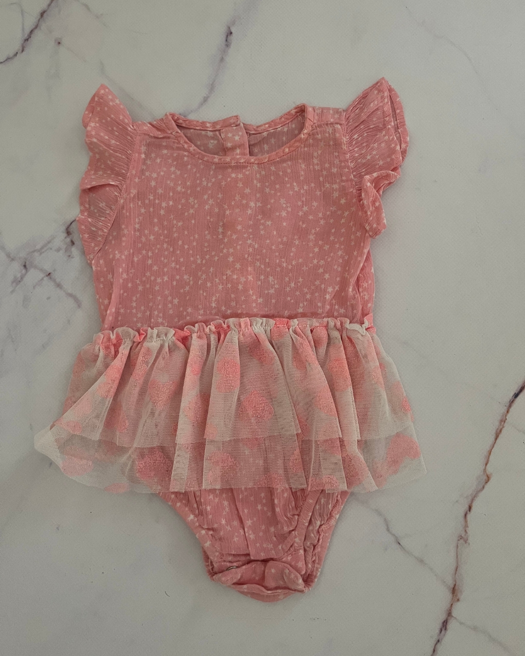 Pink baby grow with tulle skirt 0/3M