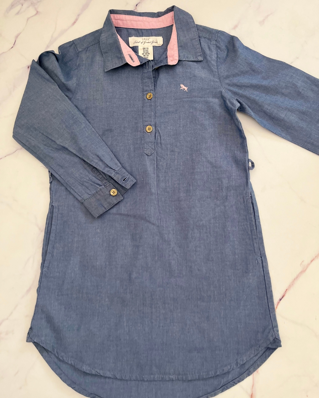 H&M blue collared shirt and pink trim 5/6Y