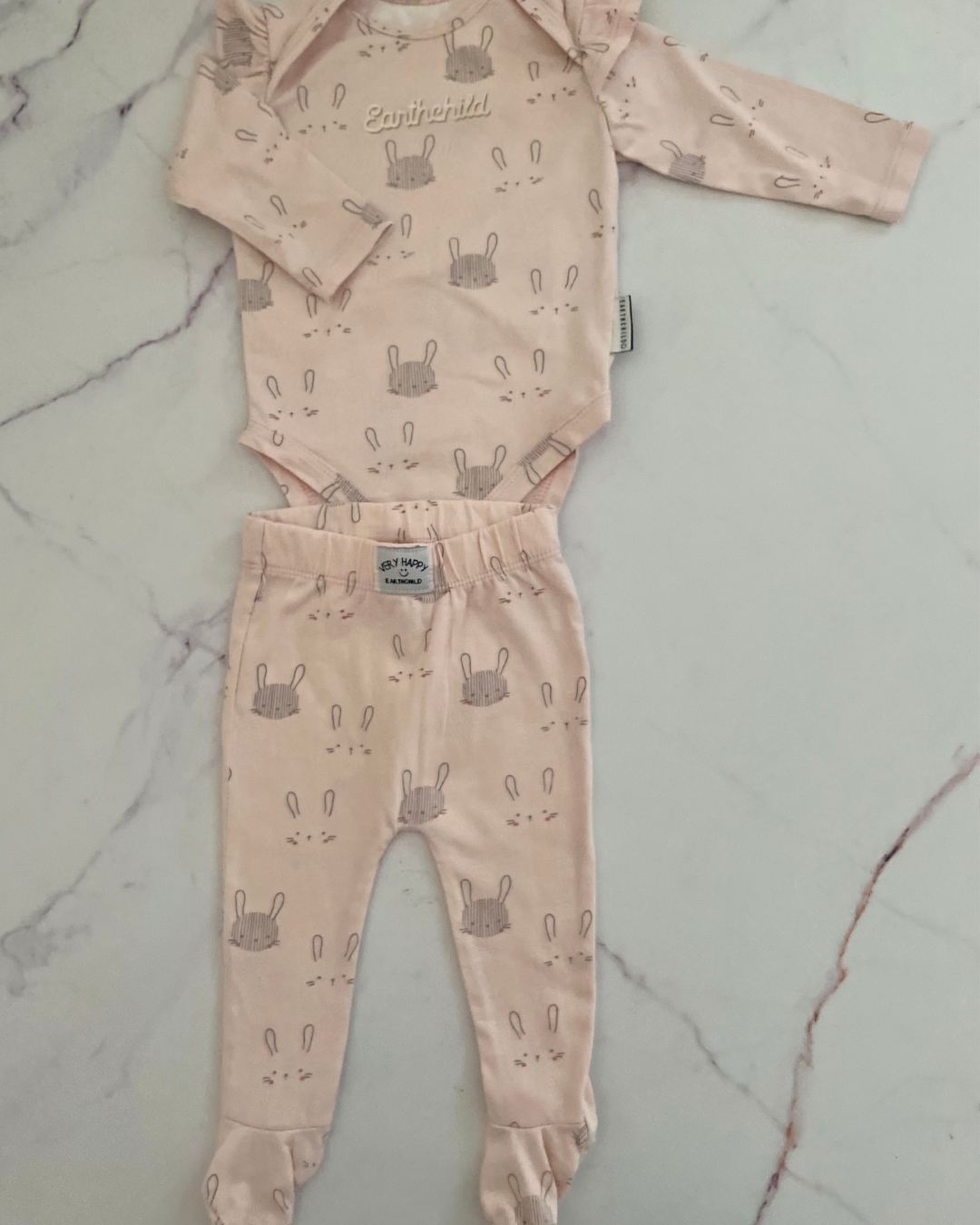Earth Child pink bunny baby grow and pants 0/3M