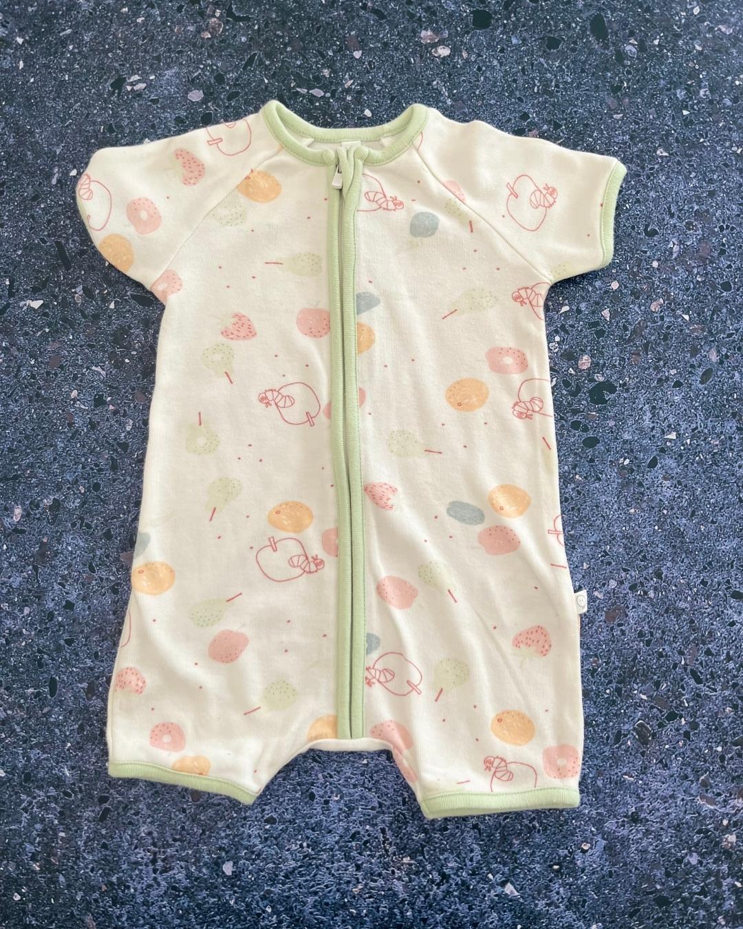 Mori white apple and worm romper 0/3M