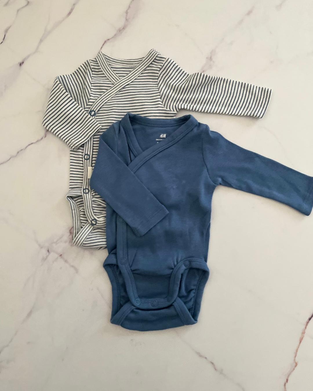 H&M set of 2 baby grows in blue and blue stripes 0/1M