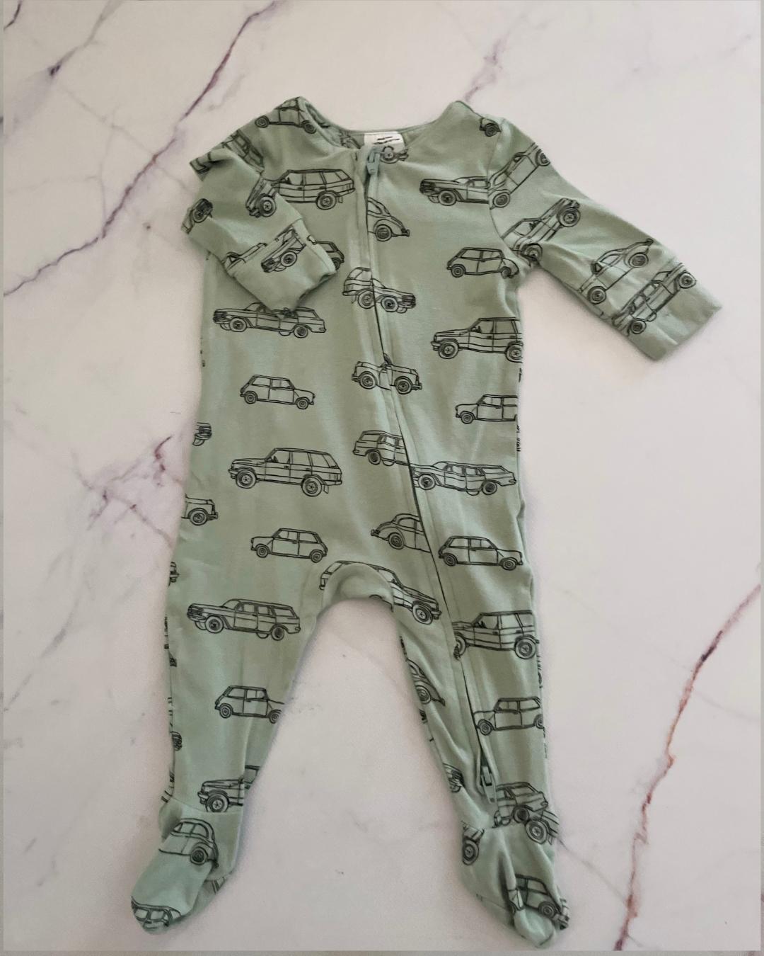 Cotton On green car onesie 0/3M