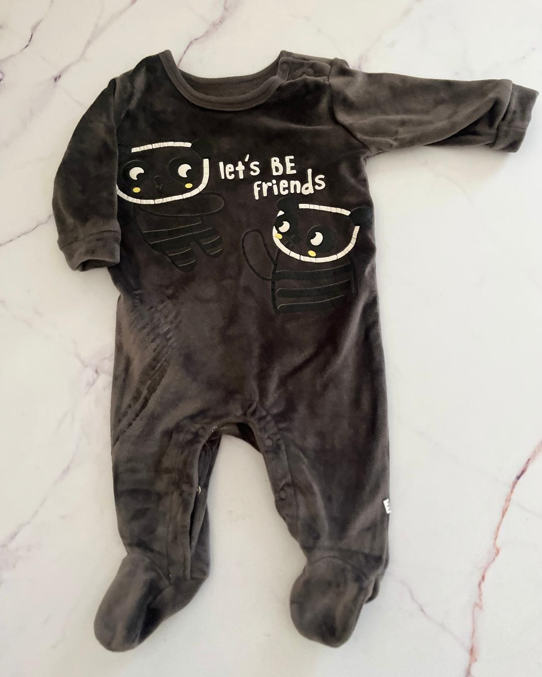 Woolworths grey fleece 'Lets be Friends' panda onesie 1/3M