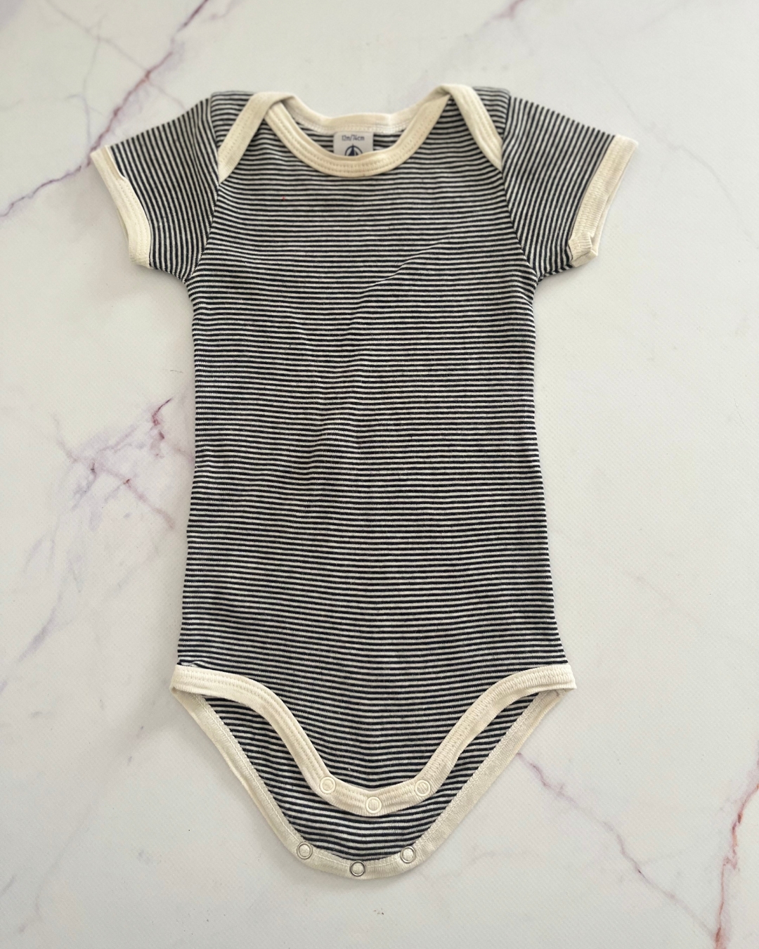Petit Bateau blue and white striped baby grow 12M