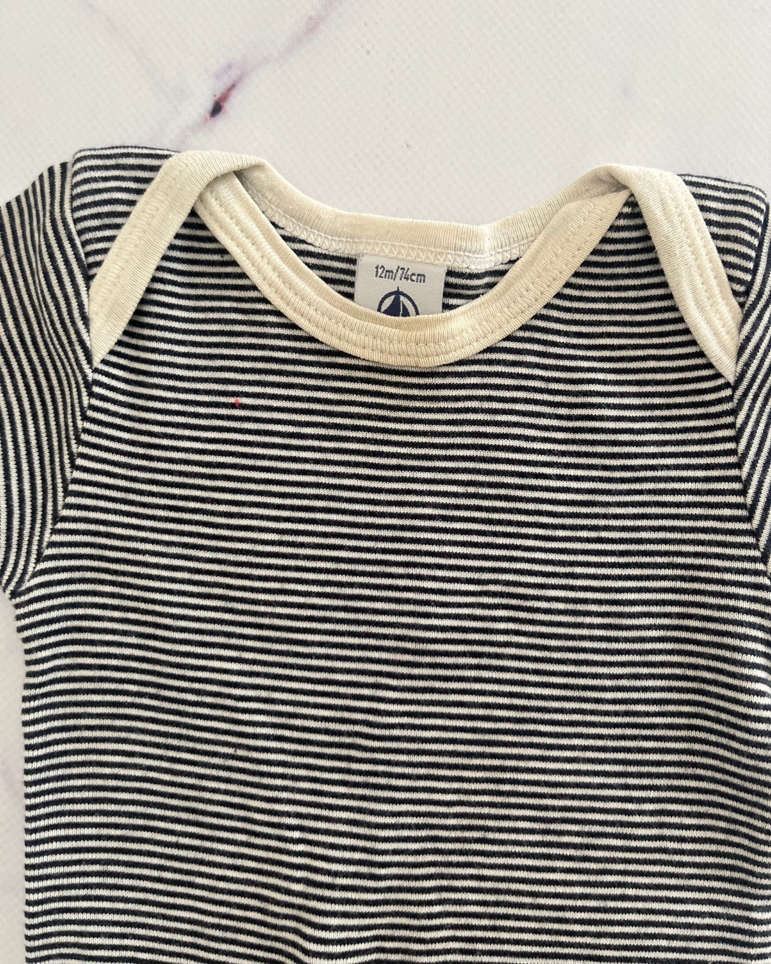 Petit Bateau blue and white striped baby grow 12M - Image 2