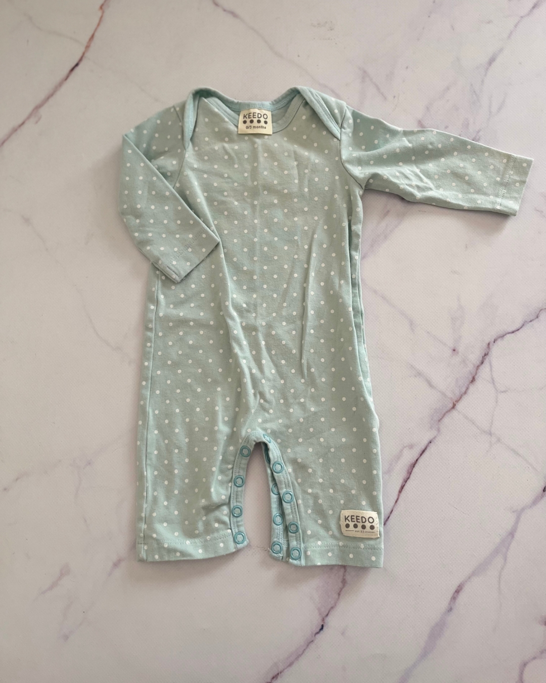 Keedo green polka dot romper 0/3M