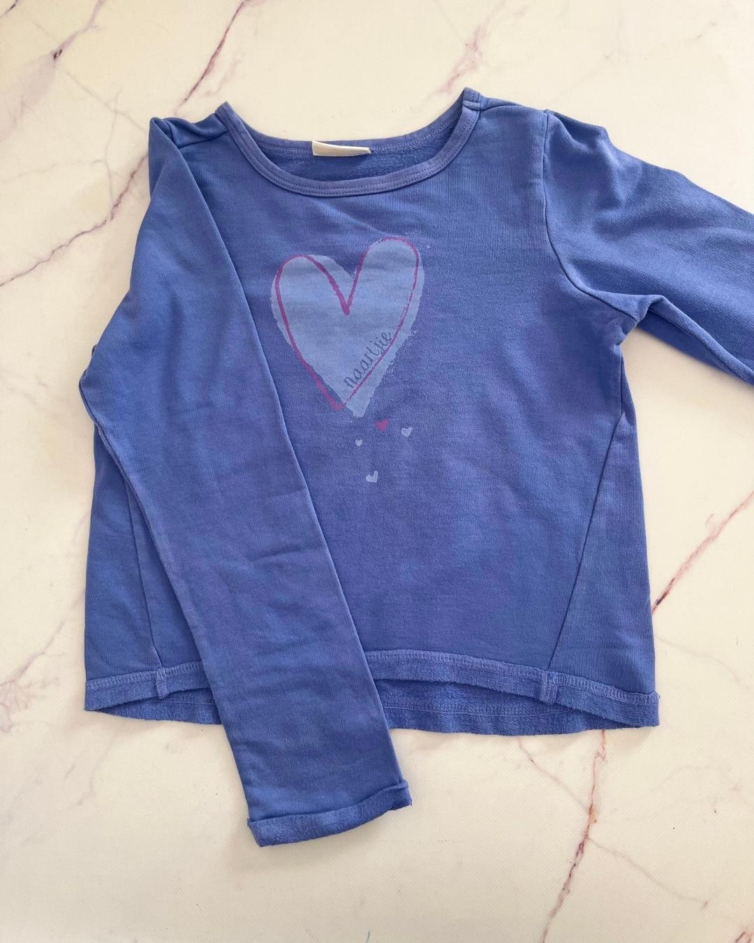 Naartjie blue heart long sleeve warm T shirt 6Y