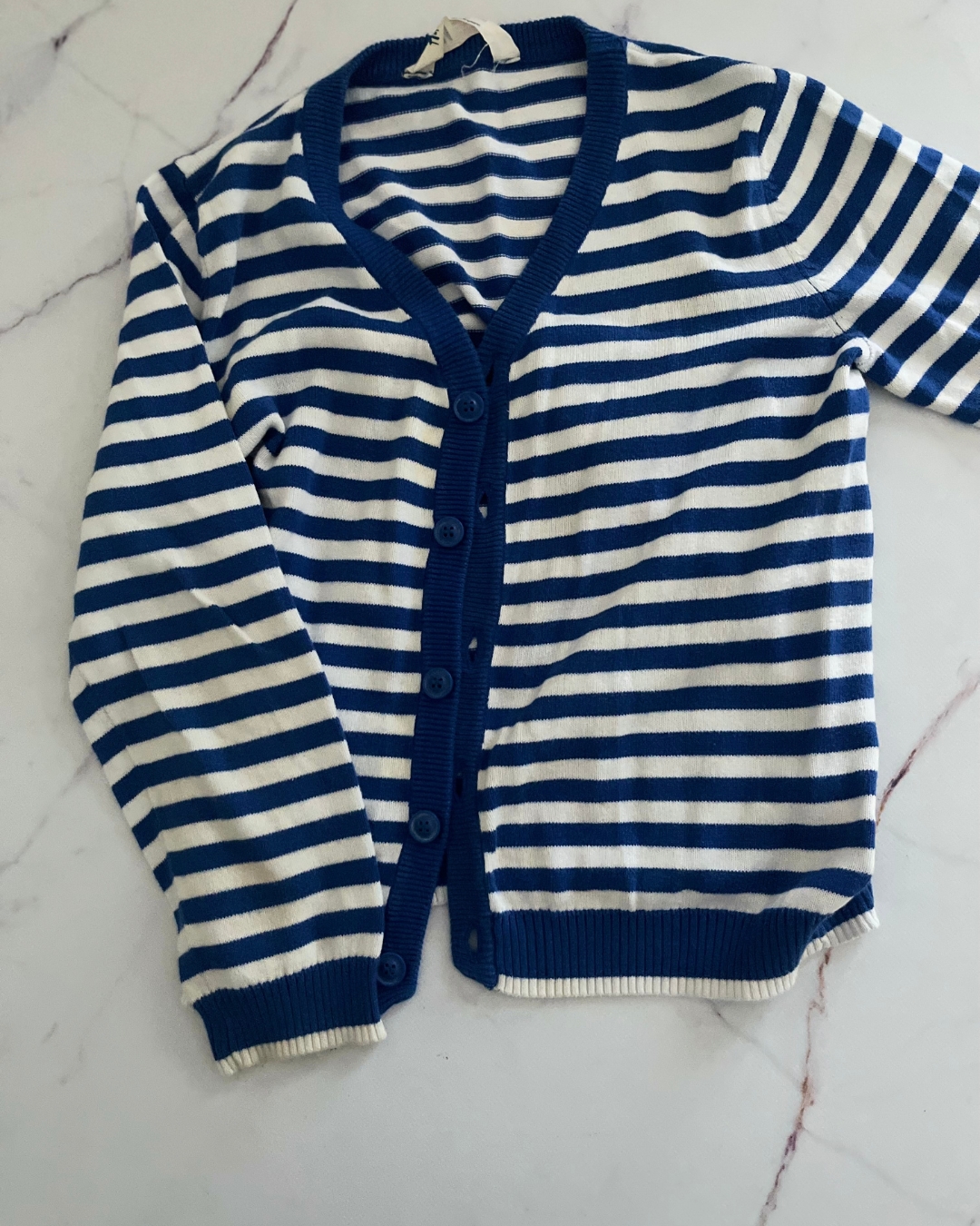 H&M blue and white striped cardigan 6/8Y