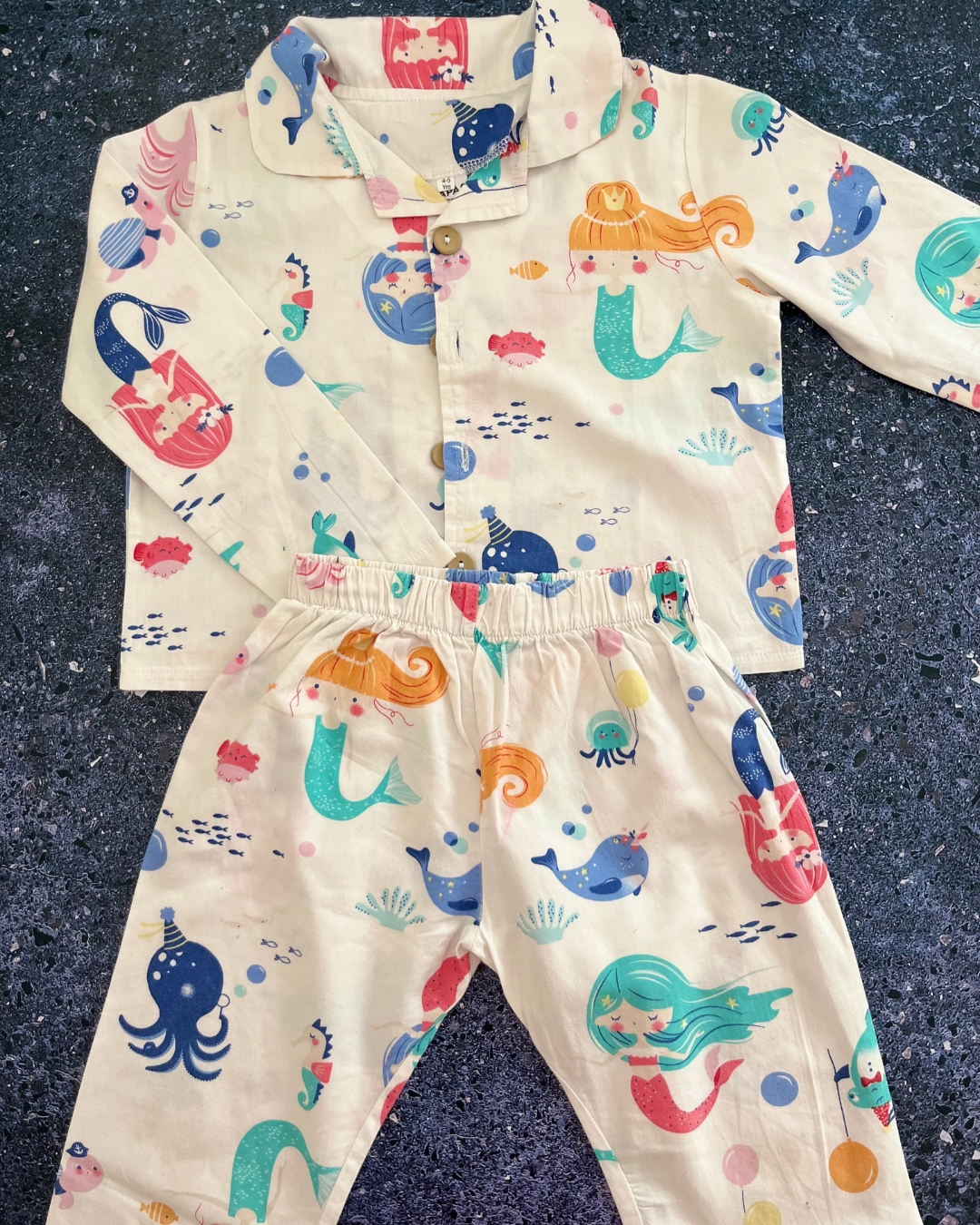 Kapas white mermaid pajama set 4/5Y